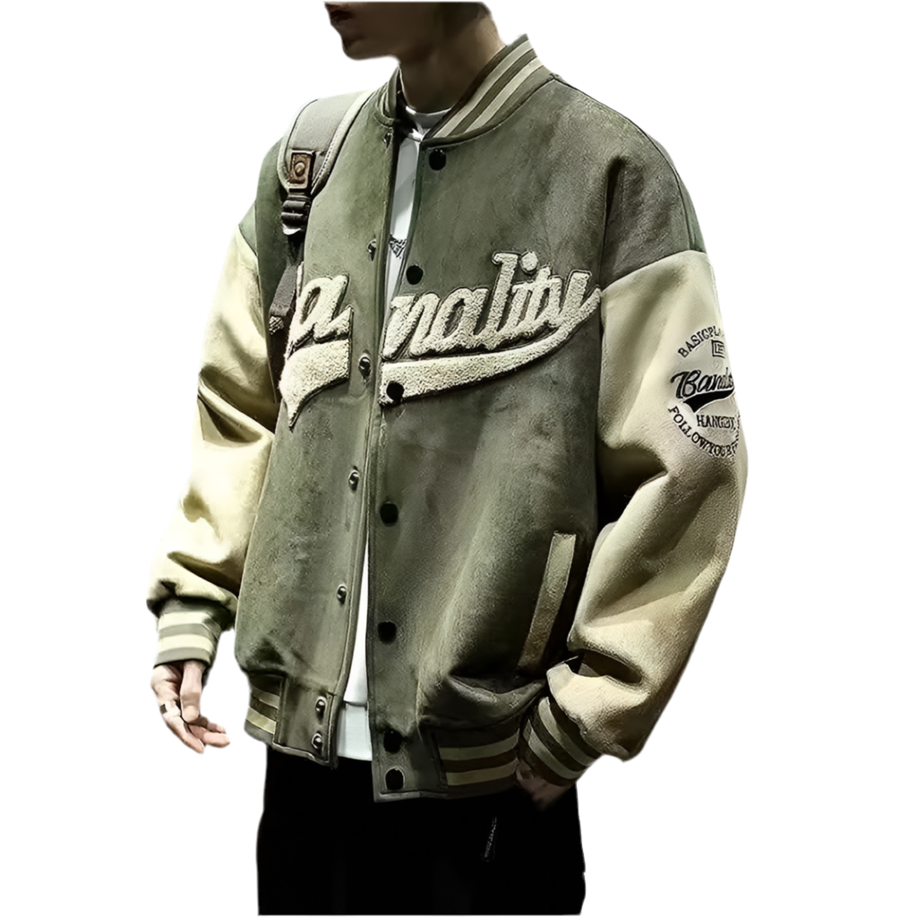 American Embroidered Suede Varsity Pilot Jacket