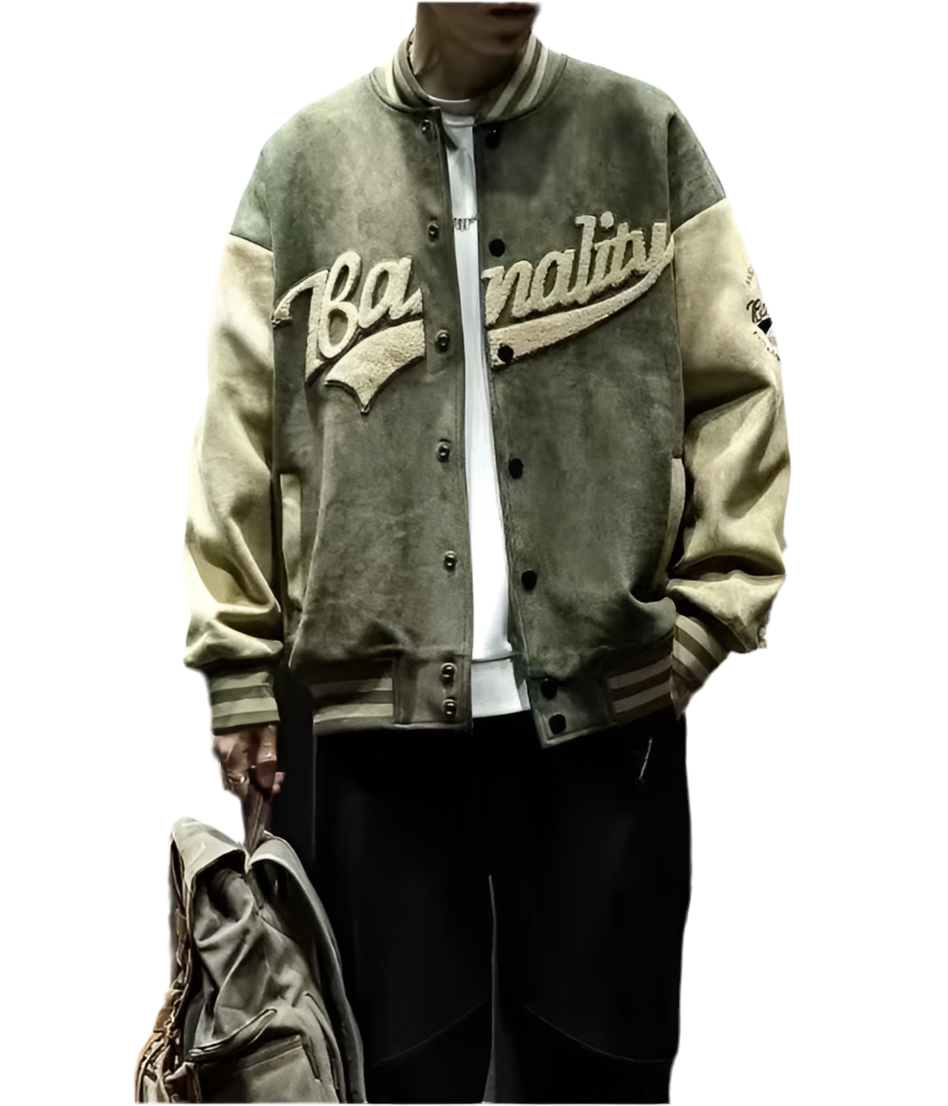 American Embroidered Suede Varsity Pilot Jacket