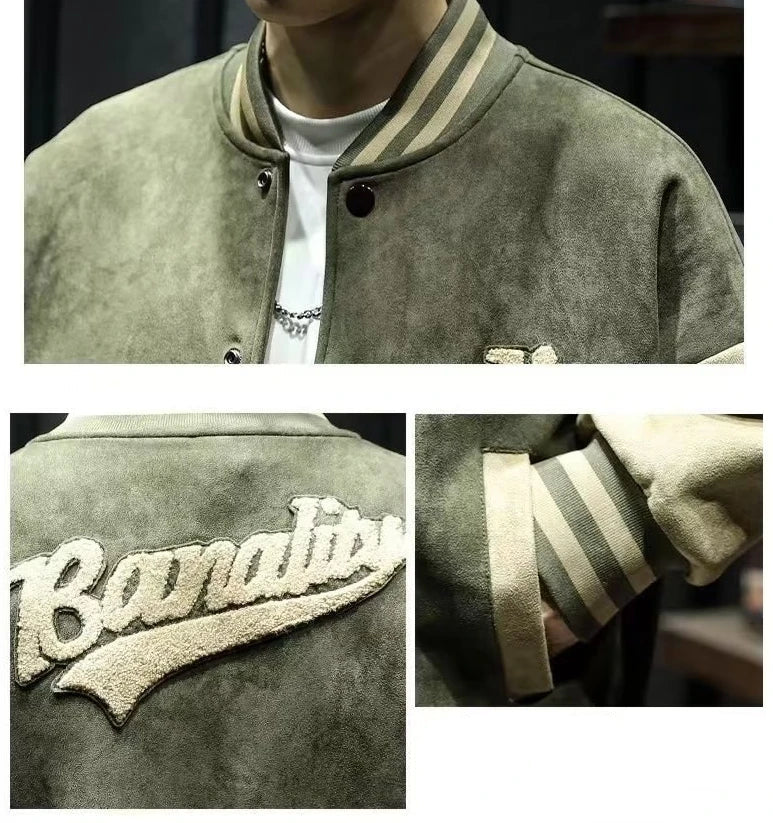 American Embroidered Suede Varsity Pilot Jacket