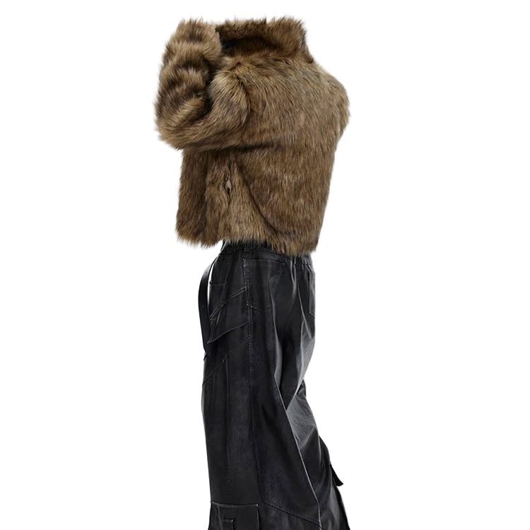 Dark coat with fur hood on a white background, featuring the brand 'mauroicardi'.