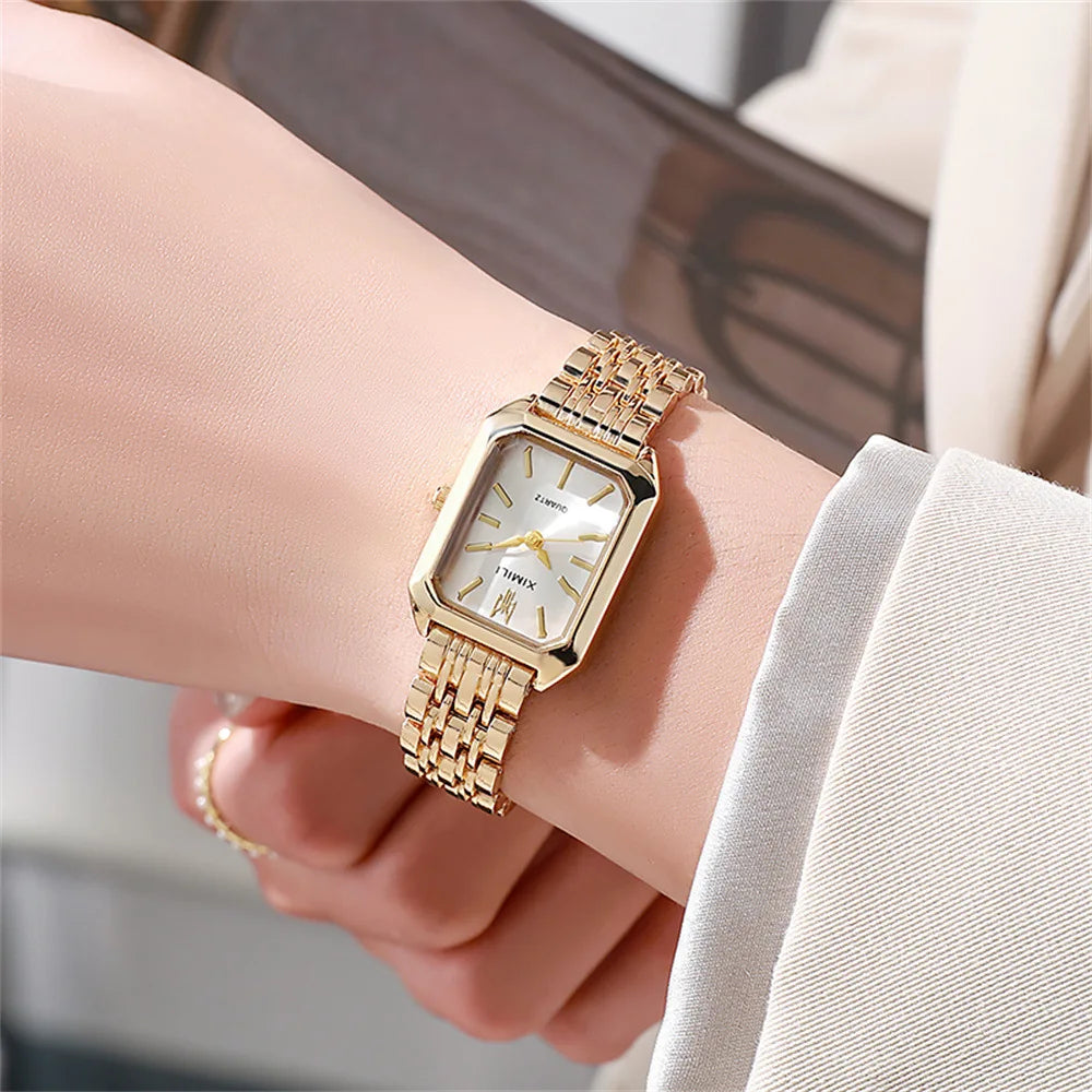 Luxe Square Watch - Gold Alloy Strap (2025)
