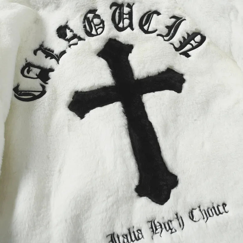 White garment with black cross design and 'Gucci' branding.