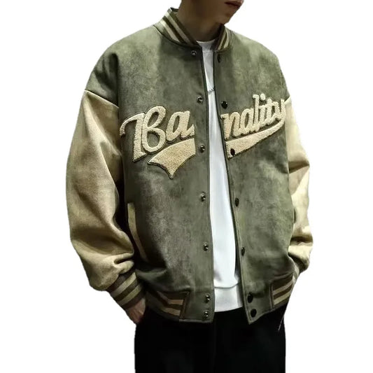American Embroidered Suede Varsity Pilot Jacket