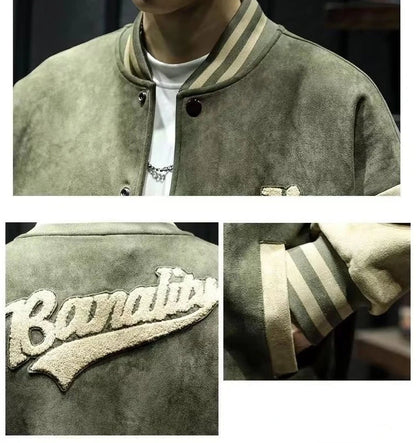 American Embroidered Suede Varsity Pilot Jacket