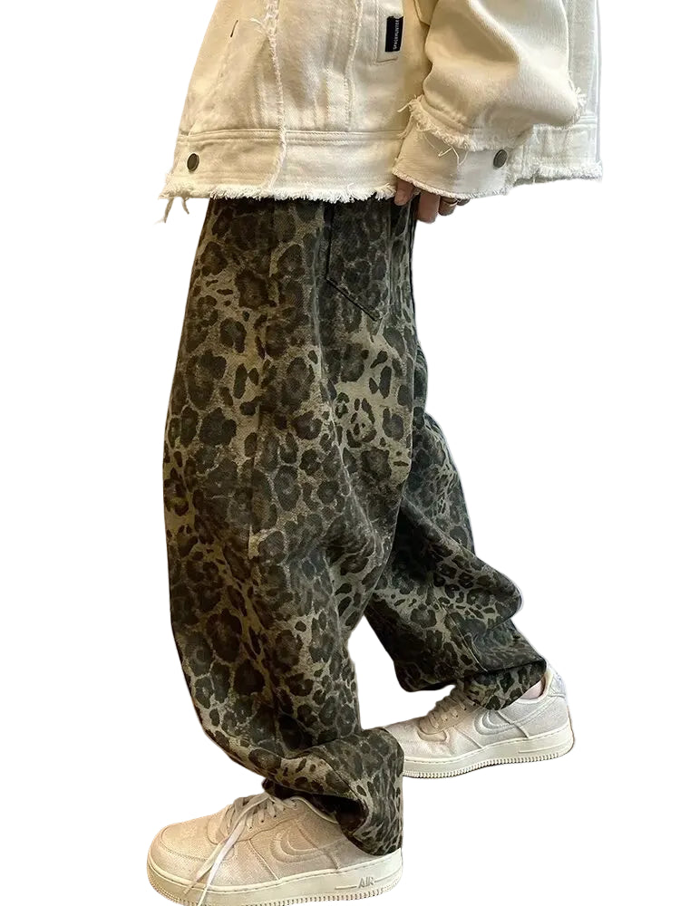 Autumn Tan Wide-Leg Leopard Jeans