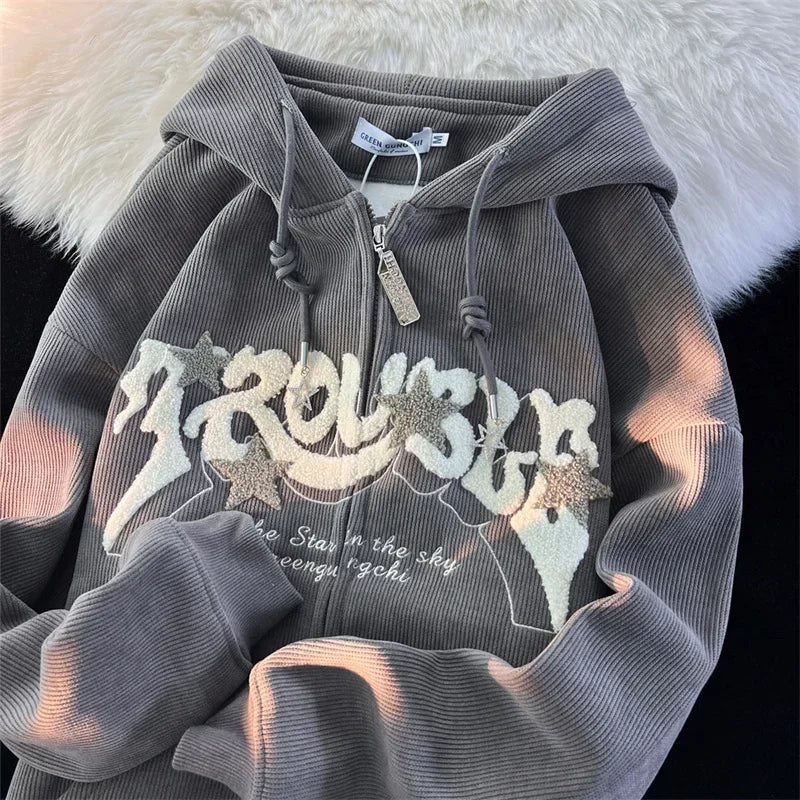 Y2K Corduroy Zip Up Foam Hoodie