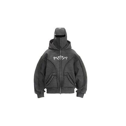 Gray hoodie with a brand logo against a fantasy-themed background with purple wings and flowers.