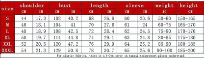 Sweatshirts size chart with measurements and dimensions.