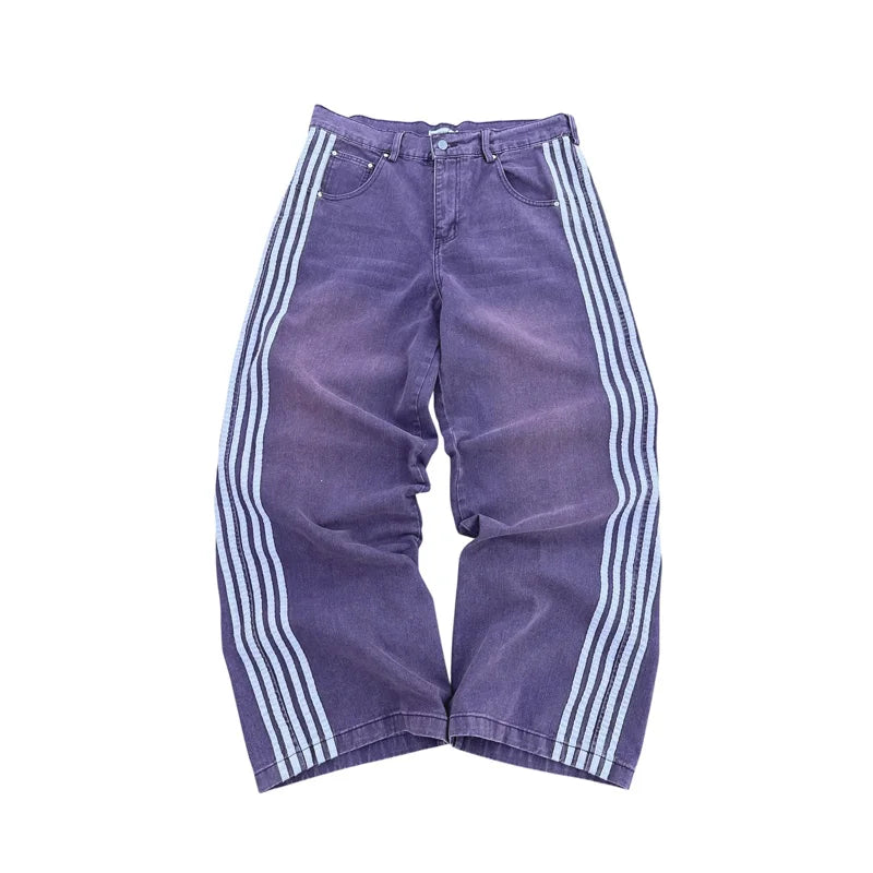 High Quality Y2K Striped Embroidery Baggy Jeans