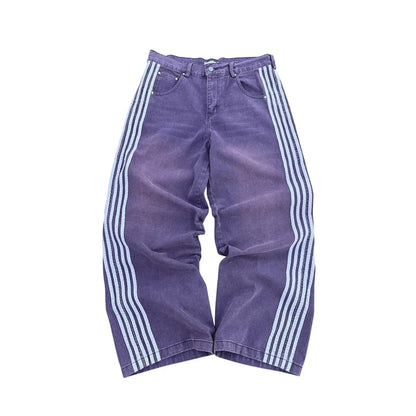 High Quality Y2K Striped Embroidery Baggy Jeans