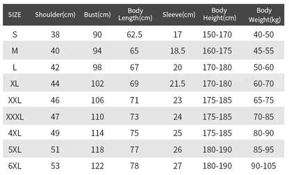 Size chart for shirts with measurements in centimeters and weight ranges.