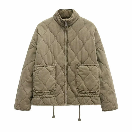High Collar Vintage Quilted Cotton Jacket (2024)