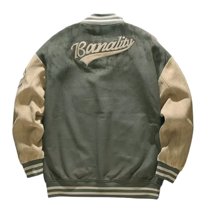 American Embroidered Suede Varsity Pilot Jacket