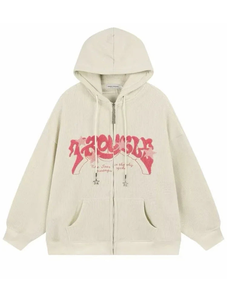 Y2K Corduroy Zip Up Foam Hoodie