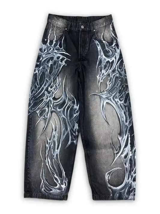 Wide Leg 'Dark Washed' Chrome Graffiti Denim Jeans