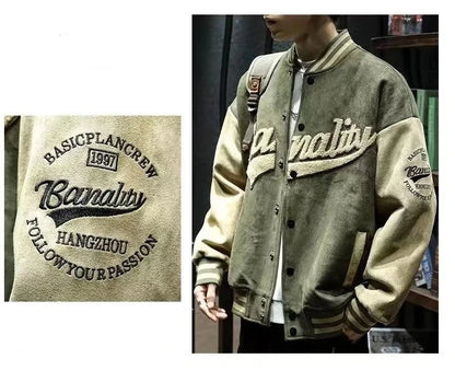 American Embroidered Suede Varsity Pilot Jacket