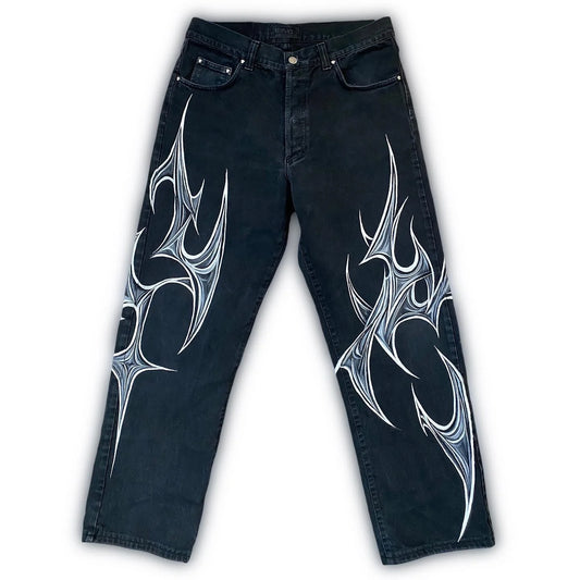 Wide Leg 'Deep Shark' Chrome Graffiti Denim Jeans