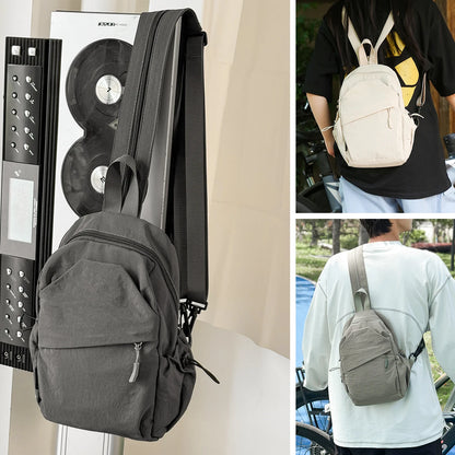 Collage of a gray backpack in different settings