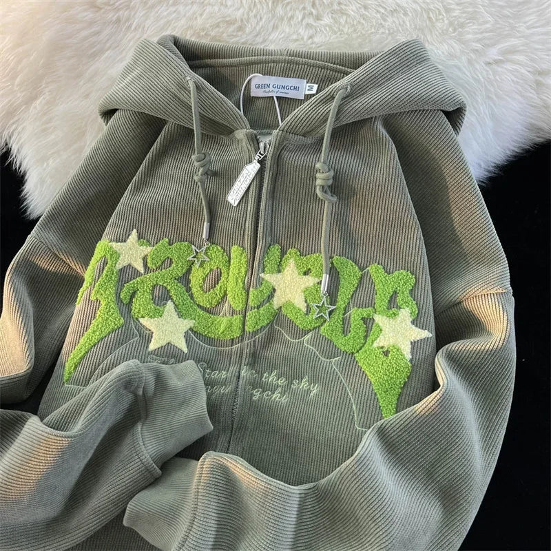 Y2K Corduroy Zip Up Foam Hoodie