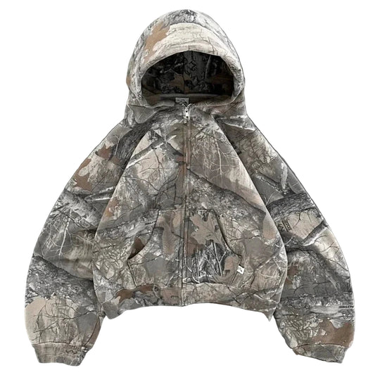 Camouflage hoodie on a gray background