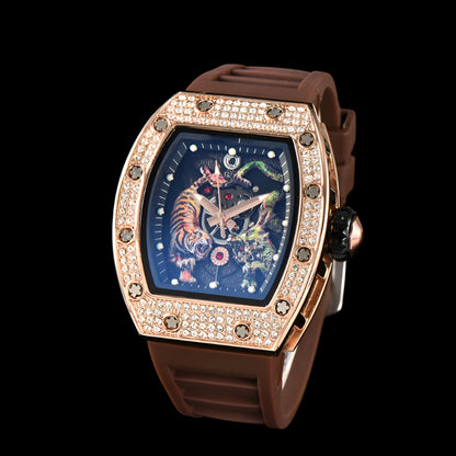 Electro-Plated 'Diamond' Barrel Quartz Watch