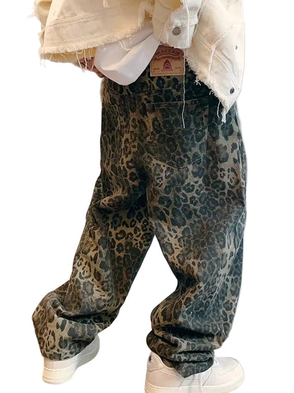 Autumn Tan Wide-Leg Leopard Jeans
