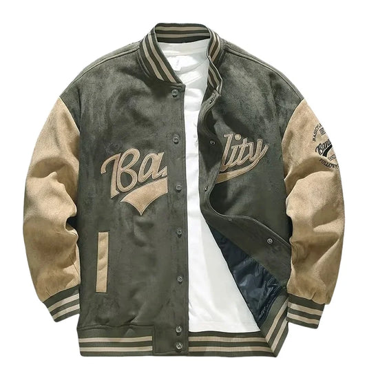 American Embroidered Suede Varsity Pilot Jacket