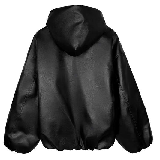 Leather Oversized Hooded Windbreaker
