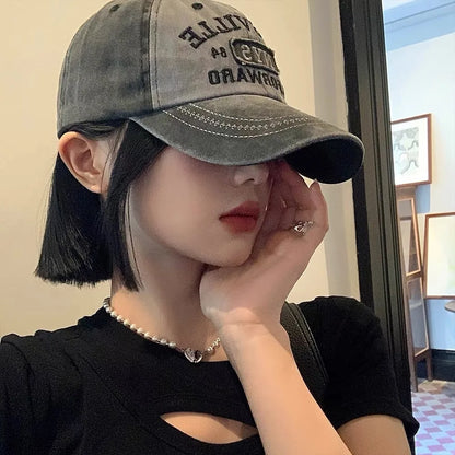 Washed Embroidered Denim Street Cap