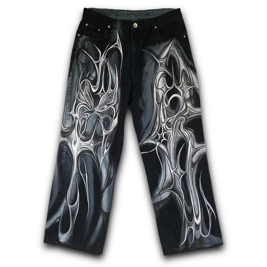 Wide Leg 'Midnight' Chrome Graffiti Denim Jeans