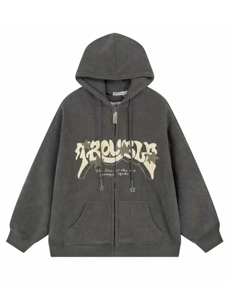 Y2K Corduroy Zip Up Foam Hoodie