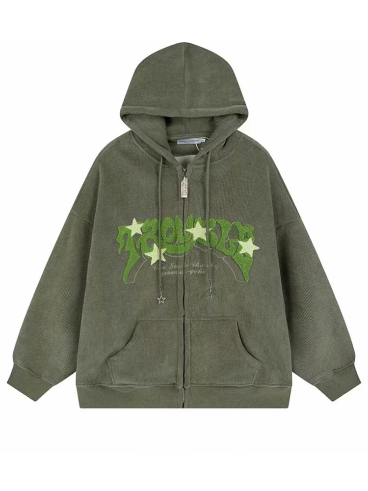 Y2K Corduroy Zip Up Foam Hoodie