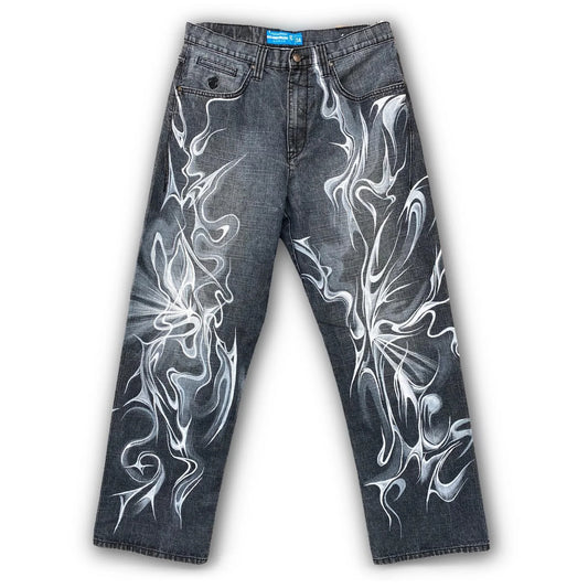 Wide Leg 'Light' Chrome Graffiti Denim Jeans