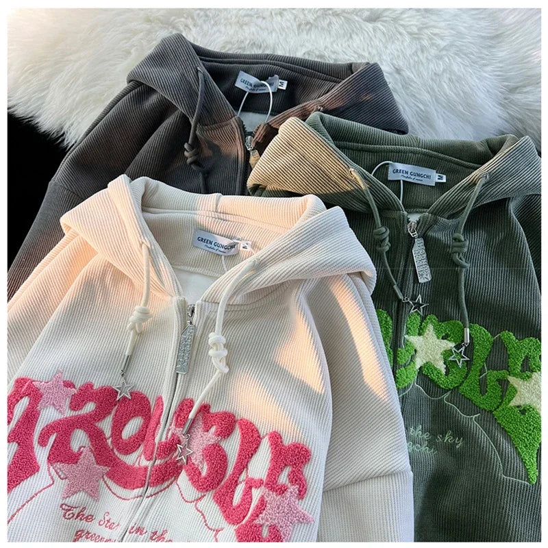 Hoodies with 'Rouge' text in pink on a white background