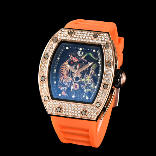 Electro-Plated 'Diamond' Barrel Quartz Watch