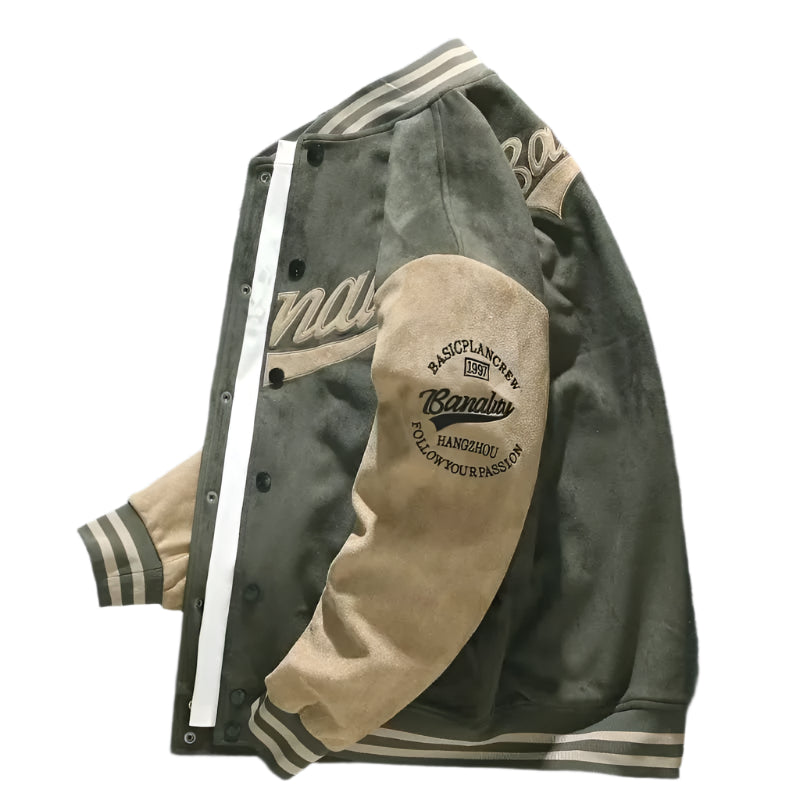 American Embroidered Suede Varsity Pilot Jacket